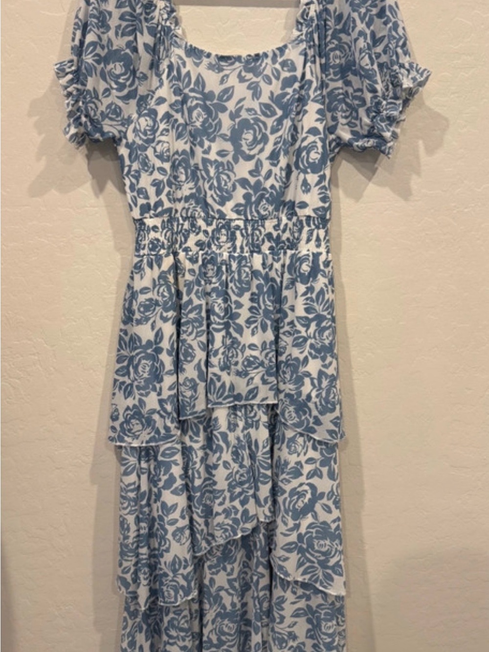 Blue Floral Tiered Maxi Dress -medium